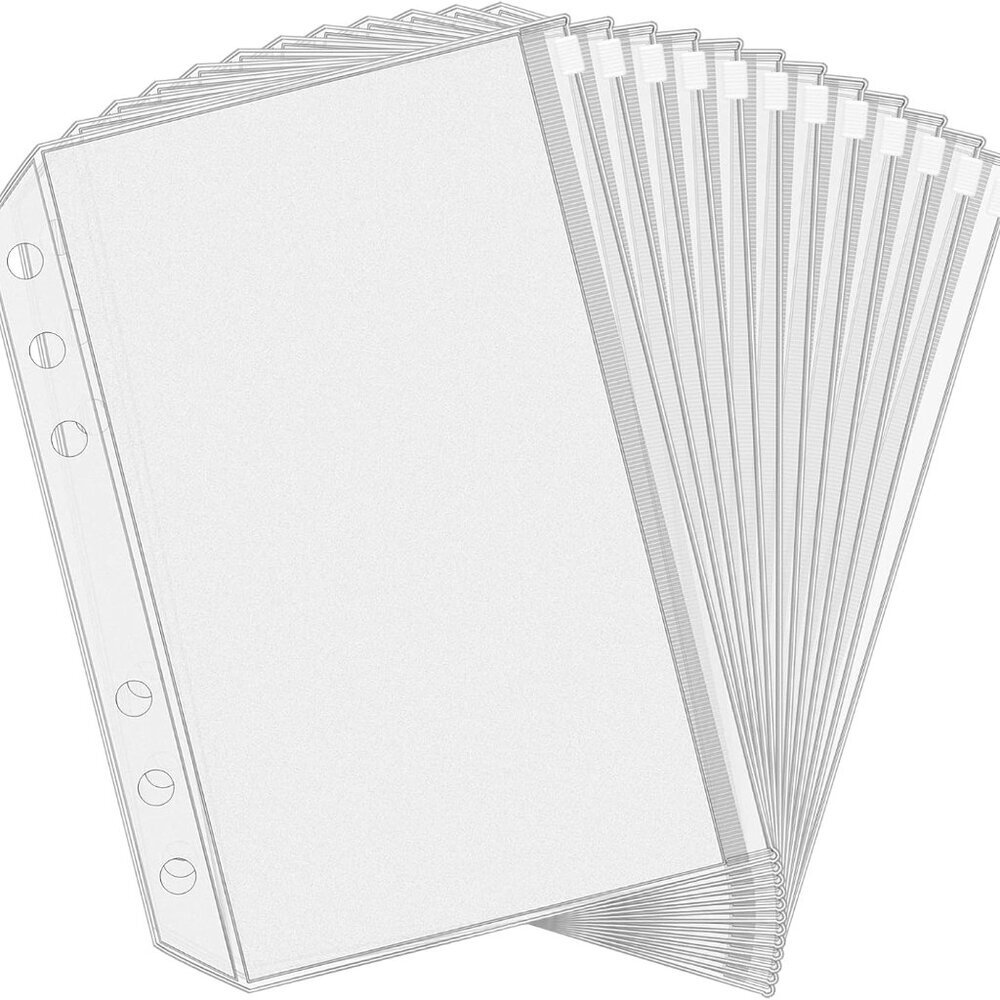 12PCS A5 Binder Pockets 6 Holes Budget Cash Envelopes for Budgeting, Clear Zippe
